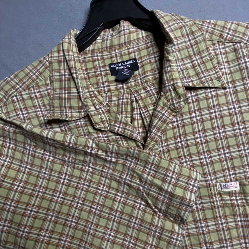 Ralph Lauren Jeans Co. Mens Plaid Short Sleeve Button Down Shirt XL Green Brown - Picture 1 of 9